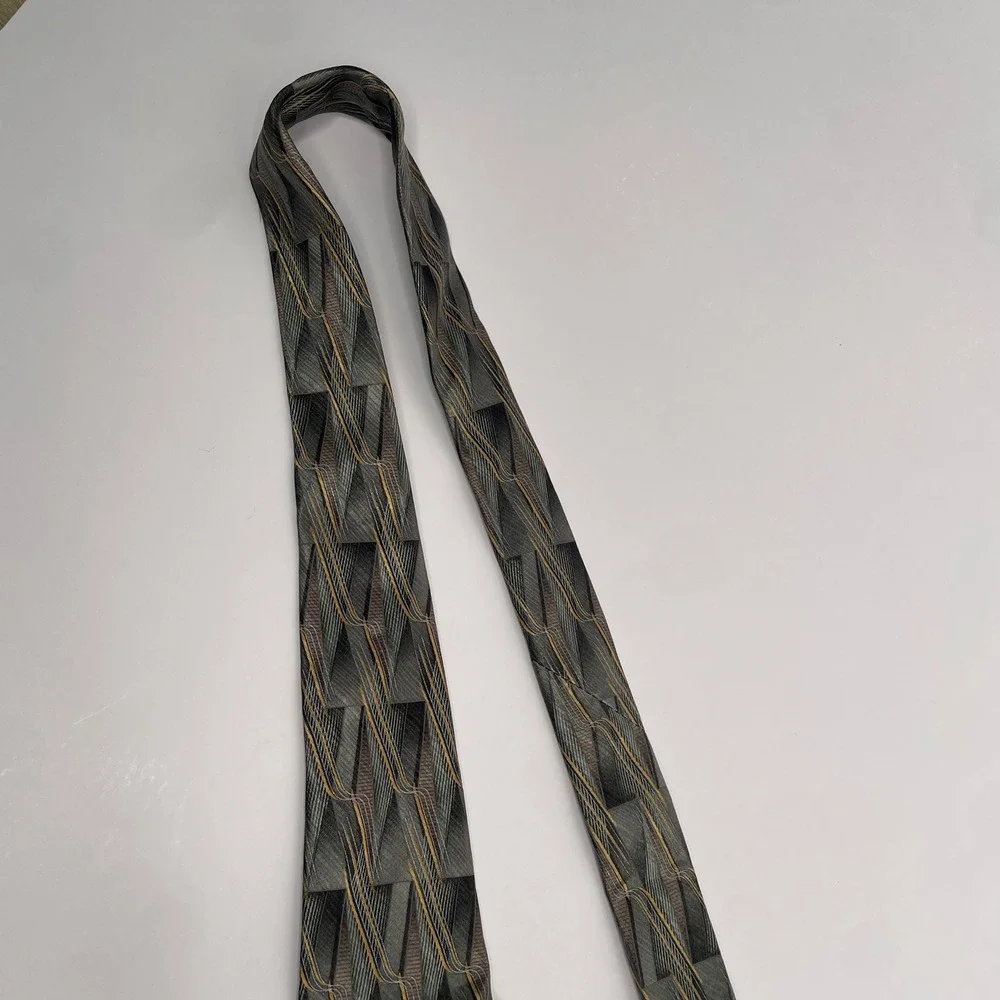 Umberto‎ Bossi Gold Green Brown Men's Necktie Handmade 100% Silk 3.75